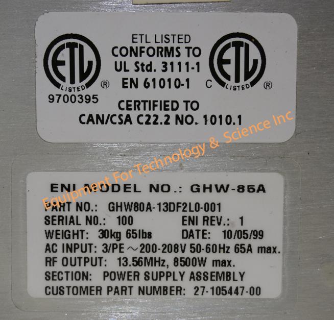 <br />
<b>Notice</b>: Undefined index: alt in <b>/home/equiptec/public_html/addon-domains/equipx.net/themes/equip/template/product/products.php</b> on line <b>96</b><br />
ENI GHW-85A Rf power supply, 13.56Mhz, 8.5KW *NEW UNUSED*